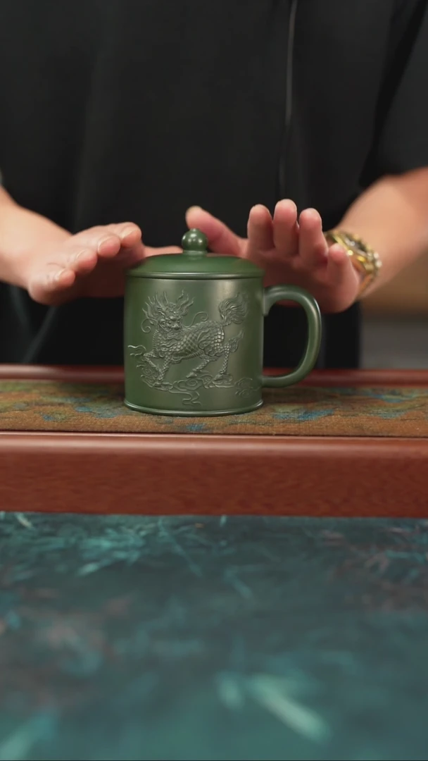 茶杯紫砂6.5 绿泥      麒麟  盖杯