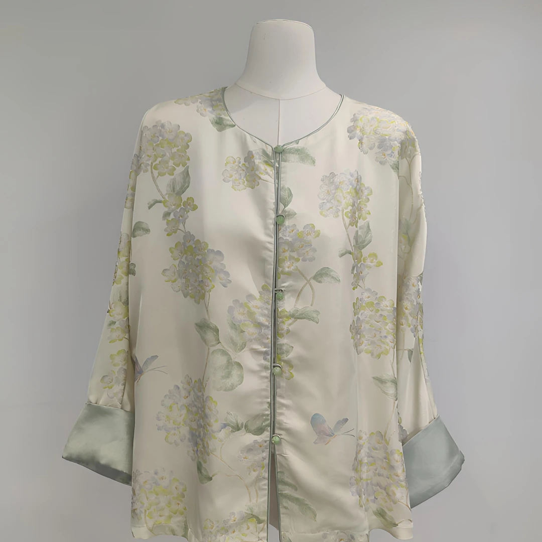 【满天星】2025新中式撞色锦缎肌理提花女款外套小碎花上衣