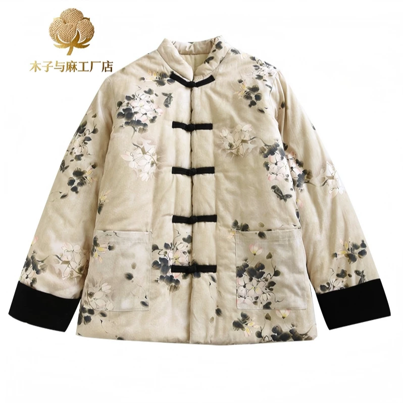 【纯棉花】冬季女士双层纱棉花棉衣加厚保暖手工棉服中式盘扣外套
