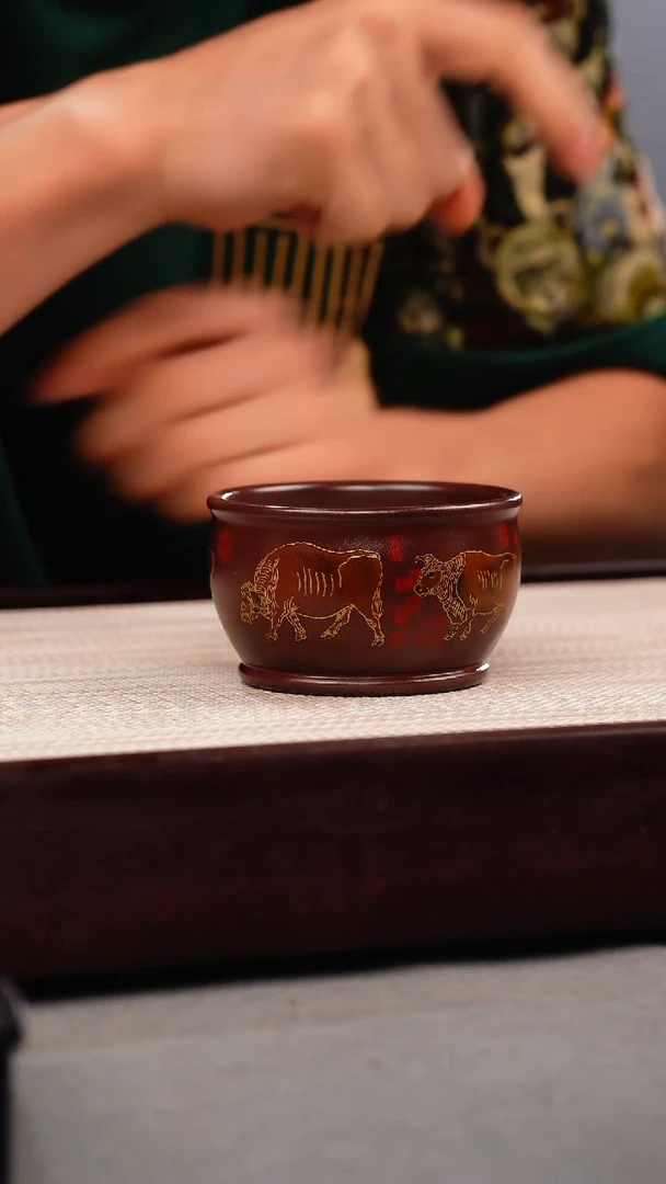 茶壶紫砂原矿石红 五牛杯