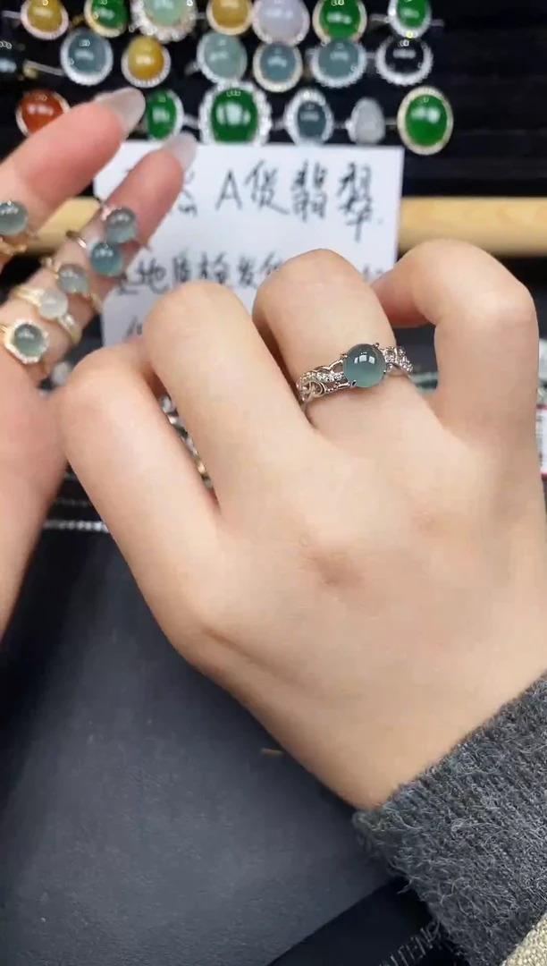 银S925镶嵌戒指翡翠27483