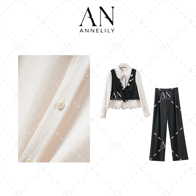 ANNELILY【可晴】新款上新设计感休闲百搭长裤套装