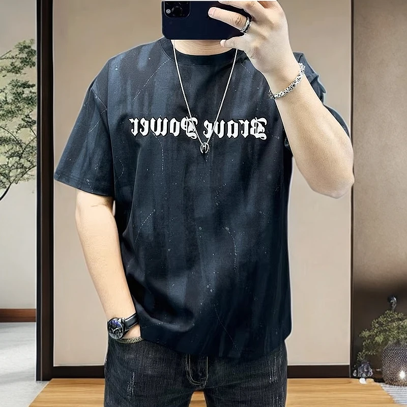 美式潮流印花短袖t恤男夏季时尚休闲百搭圆领上衣男士体恤衫个性