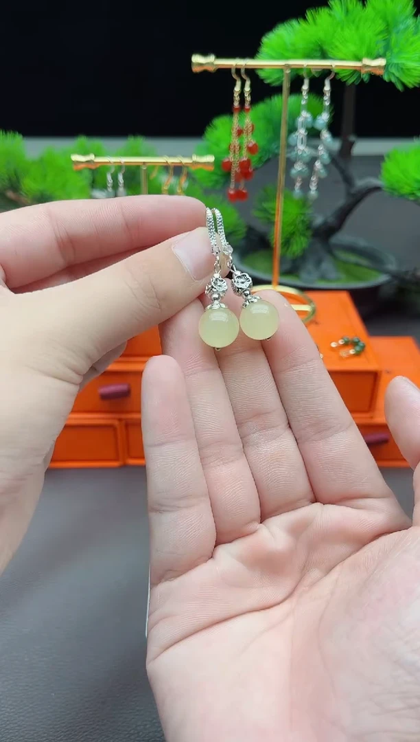 玛瑙/玉髓耳饰银S925镶嵌215