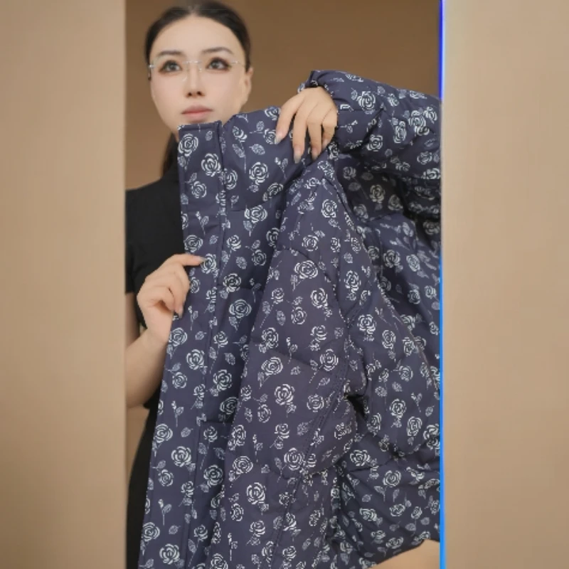 时尚洋气碎花羽绒服外套2025冬装新款遮肉显瘦小个子保暖上衣