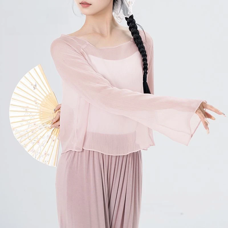 成人女古典舞服中国风飘逸纱衣宽松练功服表演服外搭罩衫现代舞服