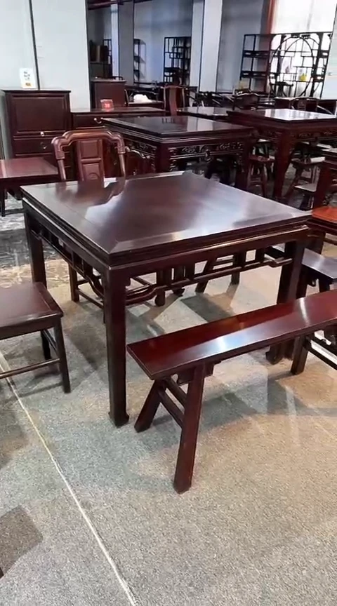 黑酸枝木类家具108x108x80四方桌+长条凳2个+靠背椅1个+方凳1个