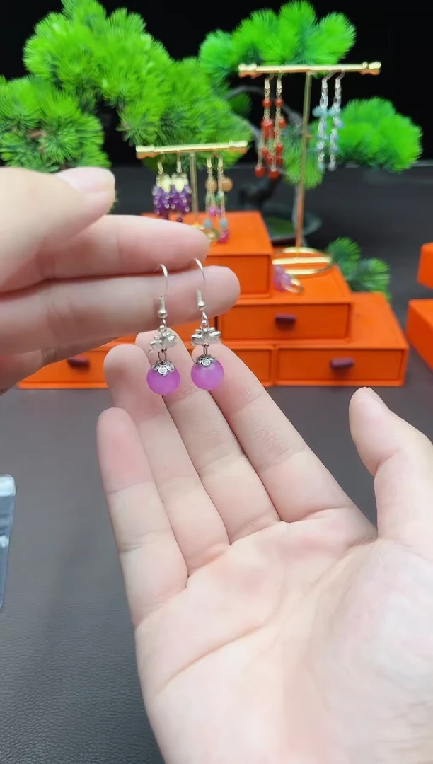 玛瑙/玉髓耳饰银S925镶嵌401000