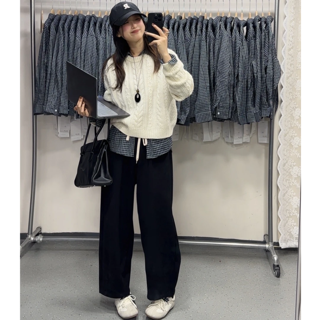 [子系女装]2025春夏新款韩系垂感女宽松百搭显瘦抽绳高腰休闲裤