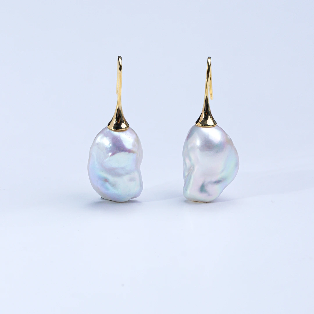 珈白丽【昕昕】“郁金香”淡水巴洛克S925银耳钩12*15mm-多样发货