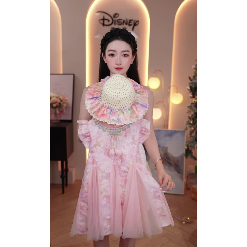 Disney/迪士尼女童连衣裙夏装2025新款碎花儿童洋气无袖公主裙