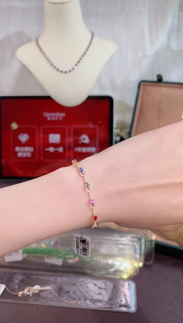 彩色蓝宝石手链18K金镶嵌BB1689-A#-Y#100