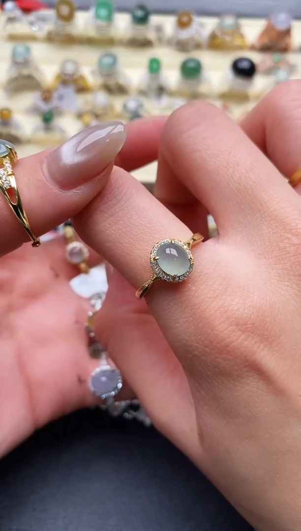 【闪购商品】翡翠戒指银S925镶嵌缅甸翡翠 2  6+5