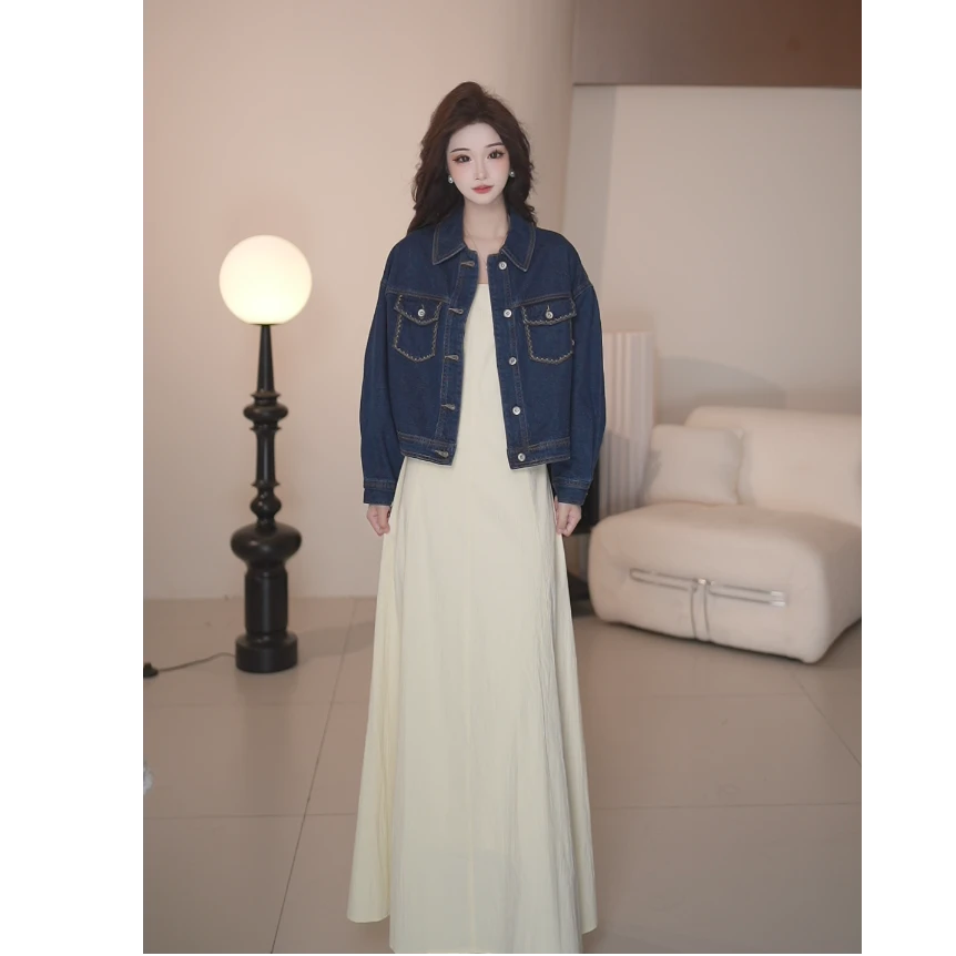 Basic House/百家好春秋显瘦小个子牛仔网红洋气时尚宽松套装