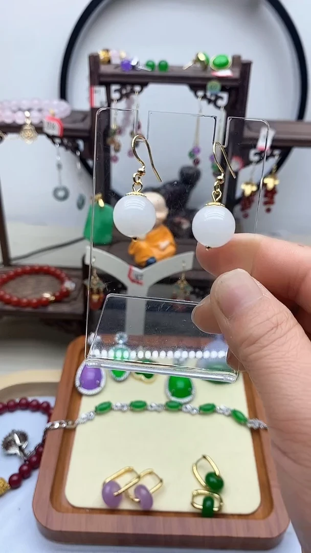 【闪购商品】和田玉耳饰银S925镀金镶嵌69