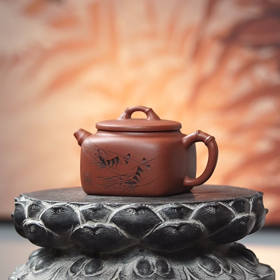 原矿手工紫砂壶 四方竹节 降坡泥160cc H008-