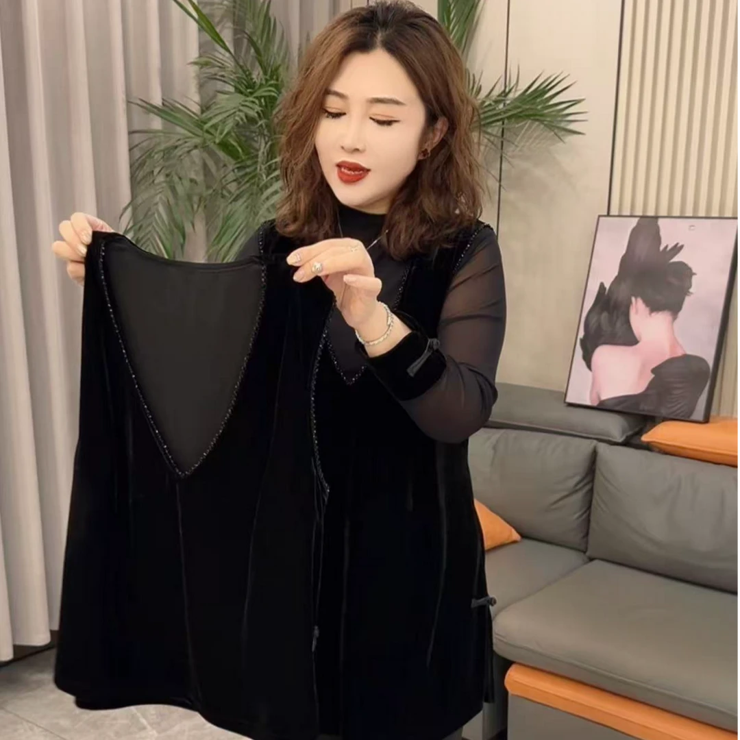 串珠重工v领盘口国风丝绒马甲女款秋冬洋气