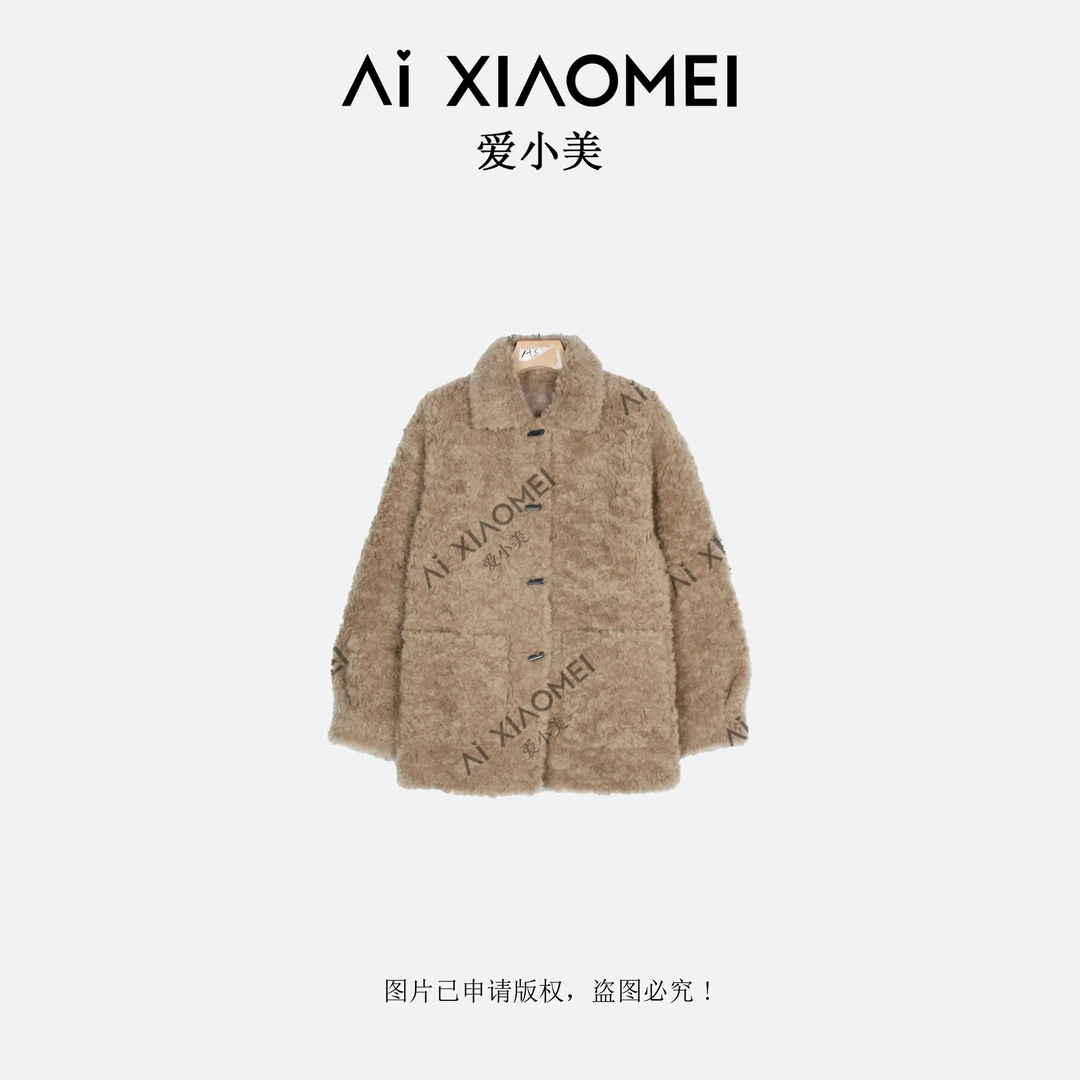 Aixiaomei/爱小美翻领单排扣100绵羊毛皮毛一体保暖外套WT-1278