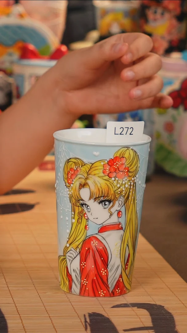 景德镇手工手绘美少女可乐杯