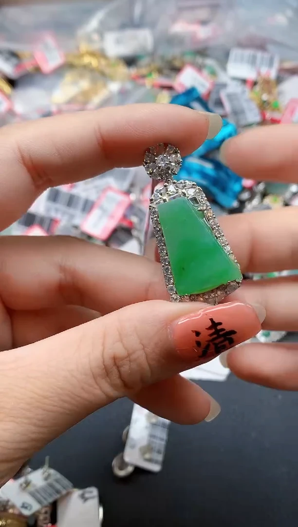 银S925镶嵌戒指翡翠李天然A货缅甸翡翠