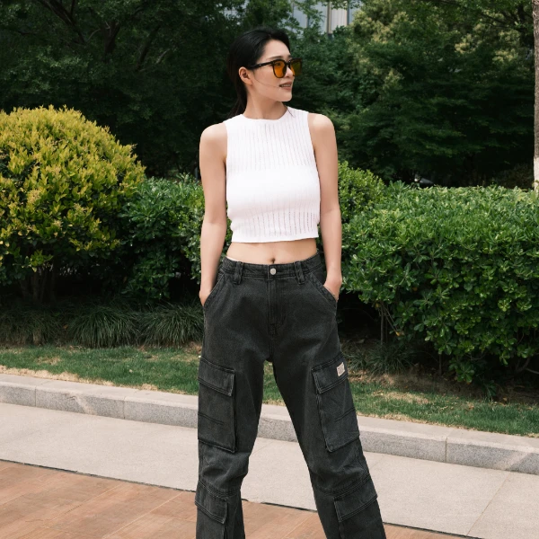 PACSUN2025新款美式经典黑色牛仔裤直筒复古工装休闲裤