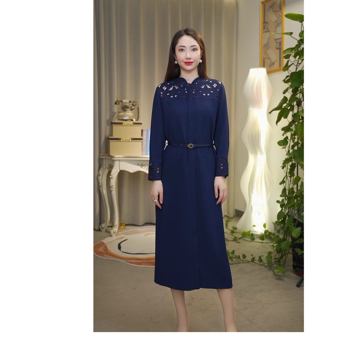 【七景超级太太】2025早春新款蓝色女士气质优雅连衣裙SL25018