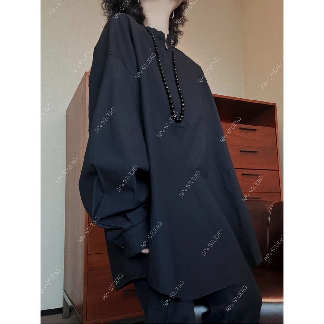 20721韩版简约百搭半拉链圆领长袖衬衫宽松百搭休闲套头上衣