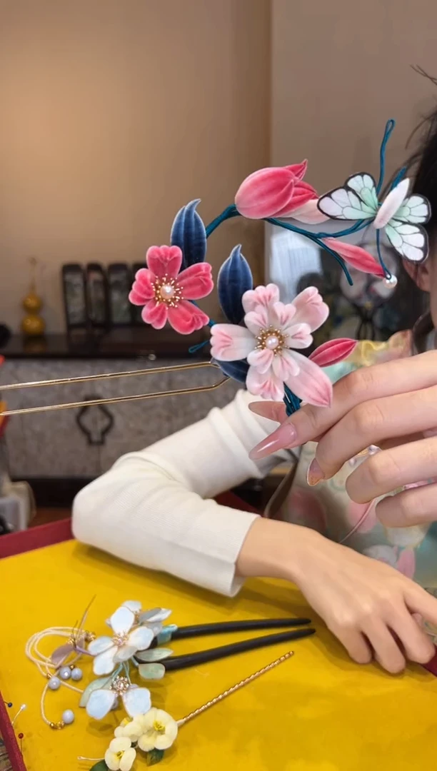 刺绣 非遗绒花（发饰）