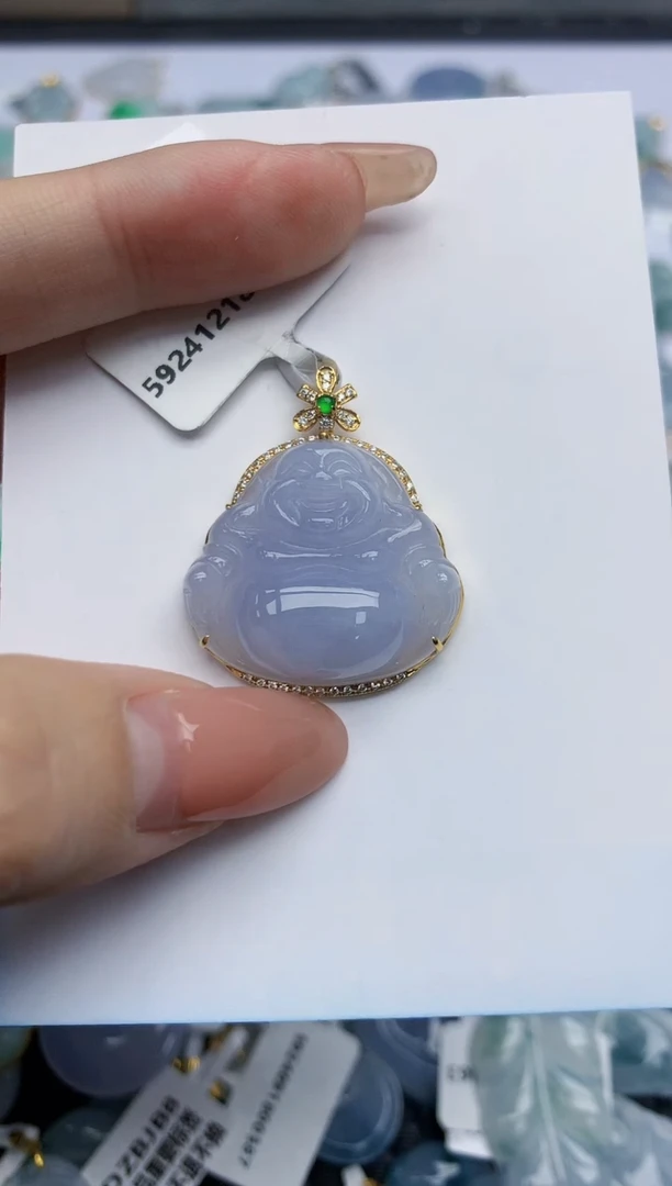 【闪购商品】翡翠挂件18K金镶嵌天然翡翠A货