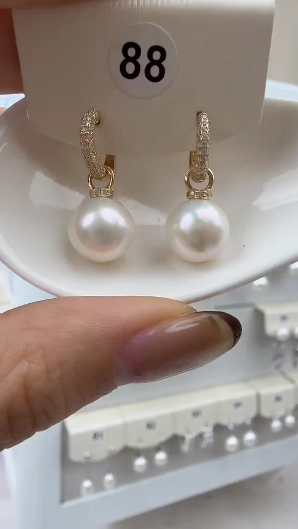 银S925镶嵌耳饰淡水珍珠10-11mm耳扣