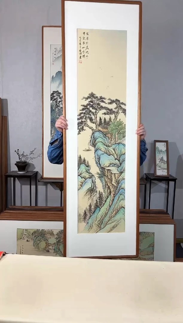 国画手绘*放怀天地外*52*172cm带框发货