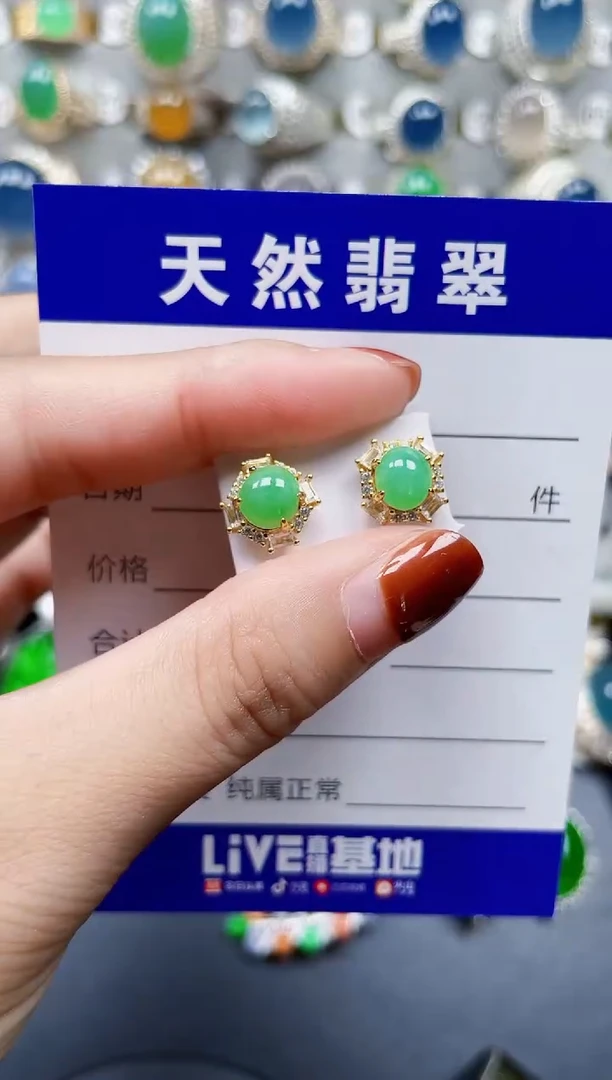 银S925镶嵌翡翠耳饰397