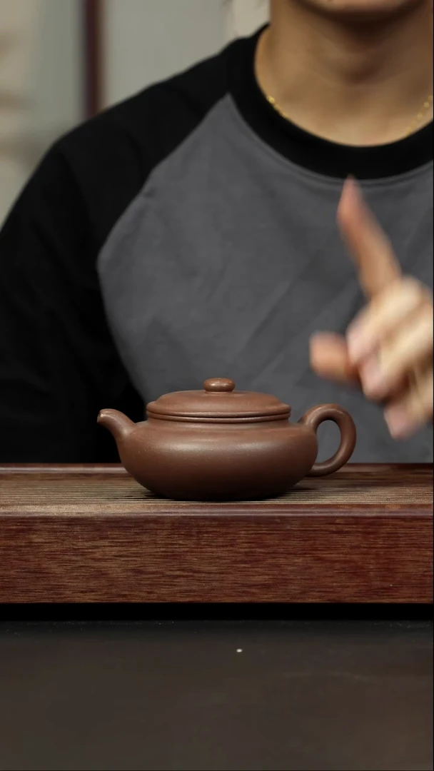 紫砂茶壶四号井老紫泥扁腹仿古