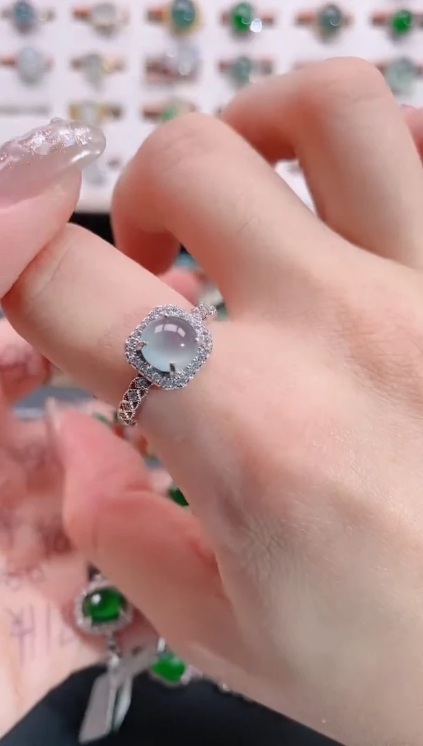 银S925镶嵌戒指翡翠天然翡翠