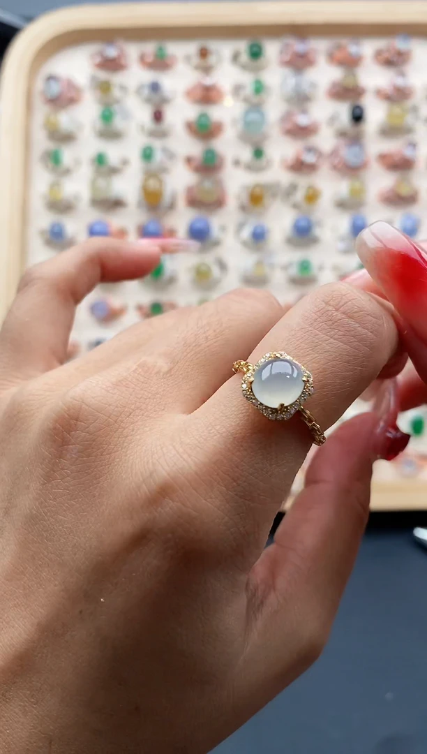 【闪购商品】翡翠戒指银S925镶嵌缅甸A货天然翡翠333  7+10