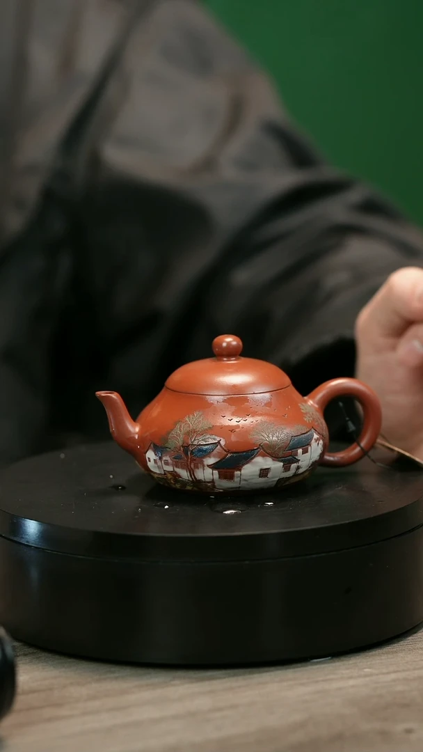 茶壶紫砂阿****rH2490赵翠虹彩刻江南梨型