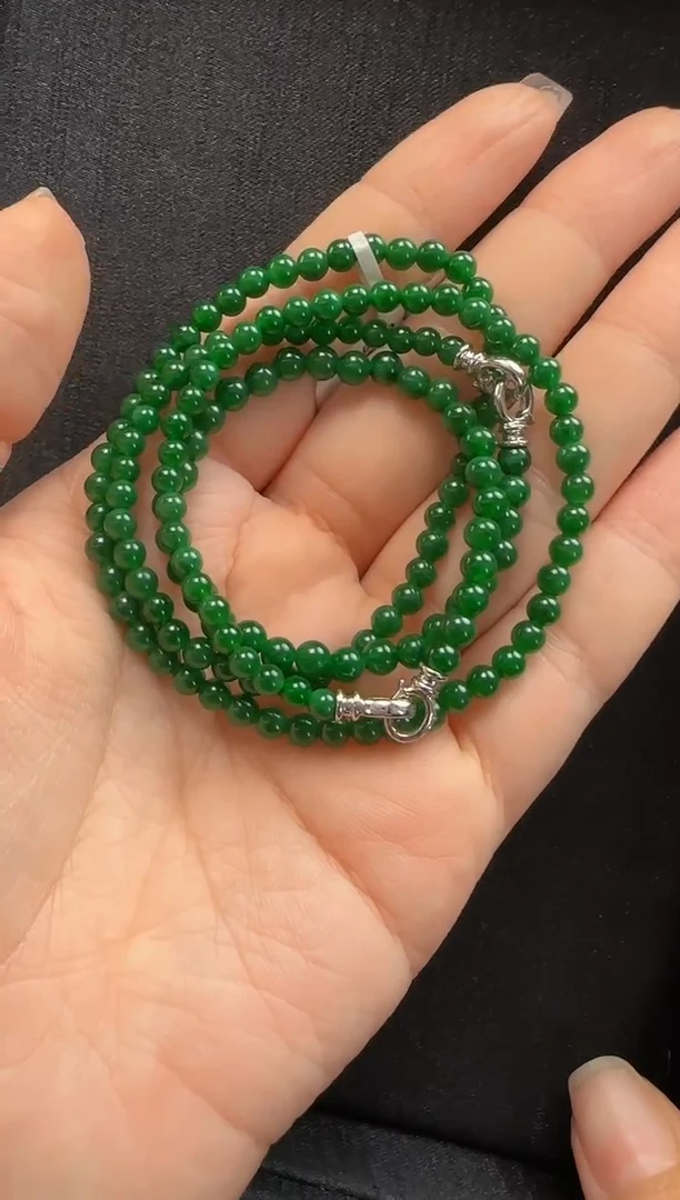 【闪购商品】翡翠颈饰18K金镶嵌449玉珠一条