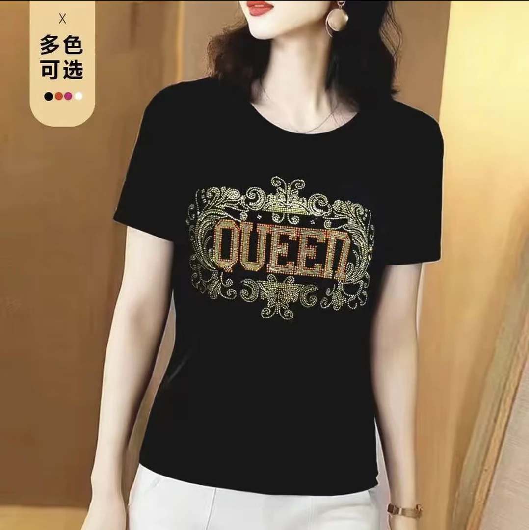 【换季处理】圆领短袖黑色女短袖T恤休闲风常规袖印花百搭时尚P11
