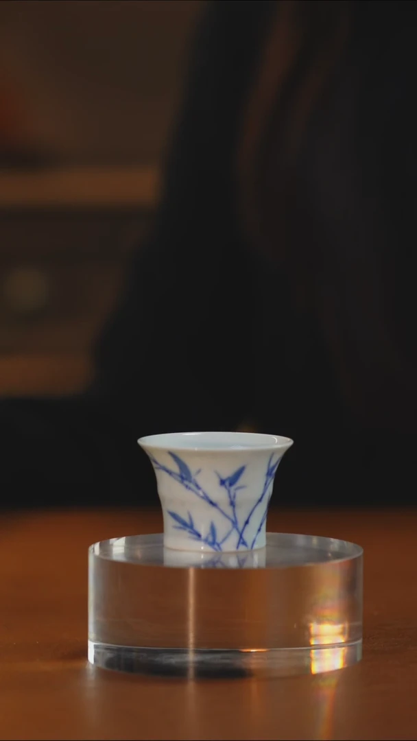青花竹子竹节杯