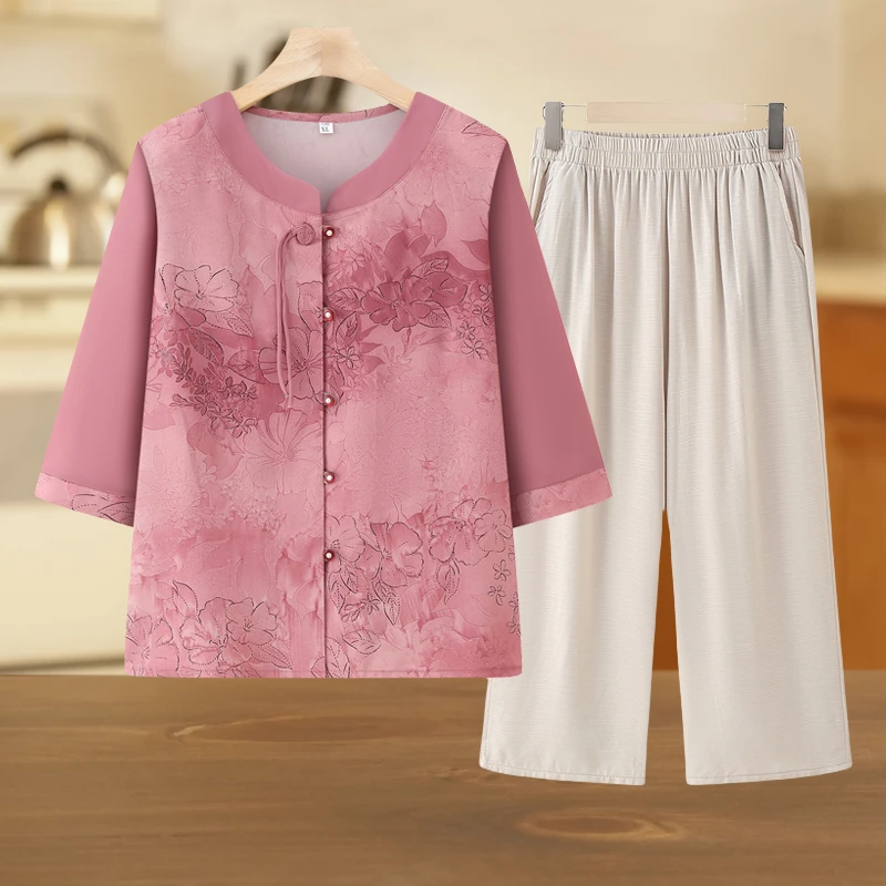 中老年人夏装女奶奶七分袖国风衬衫60岁70妈妈装夏季洋气新款衬衣