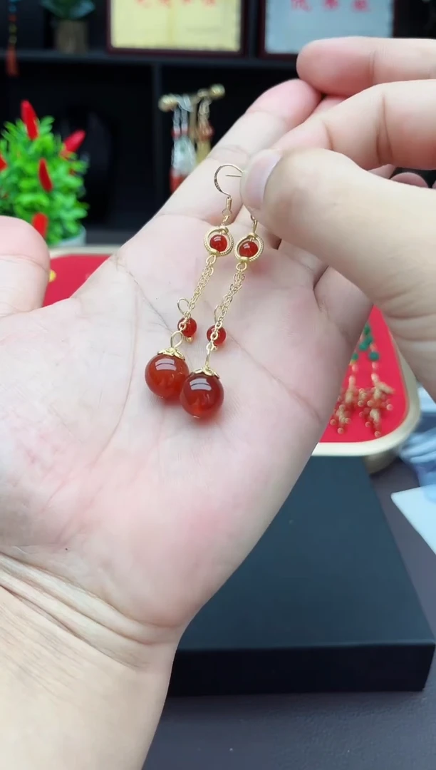 【闪购商品】南红玛瑙耳饰银S925镶嵌805000