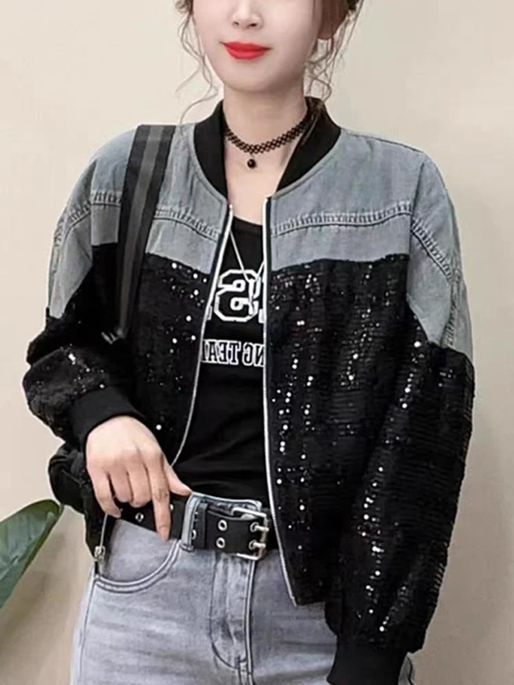 常规拼接薄款长袖极简风短外套2025宽松洋气短款爆款牛仔秋季