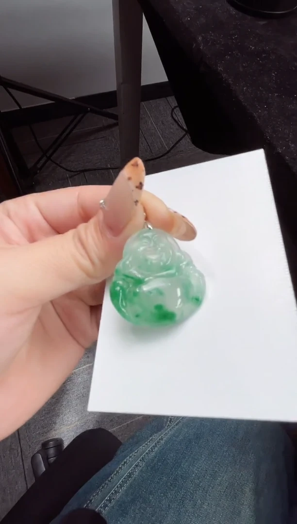 吊坠(赠链)银S925镶嵌石英质玉（非洲翠）9.503佛公