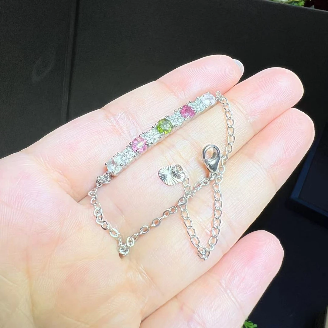 CT3784-七彩碧玺手链-可调节