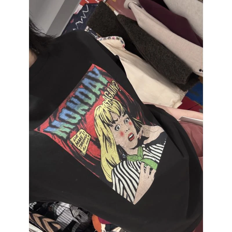 美式复古尖叫印花T恤 J24T096