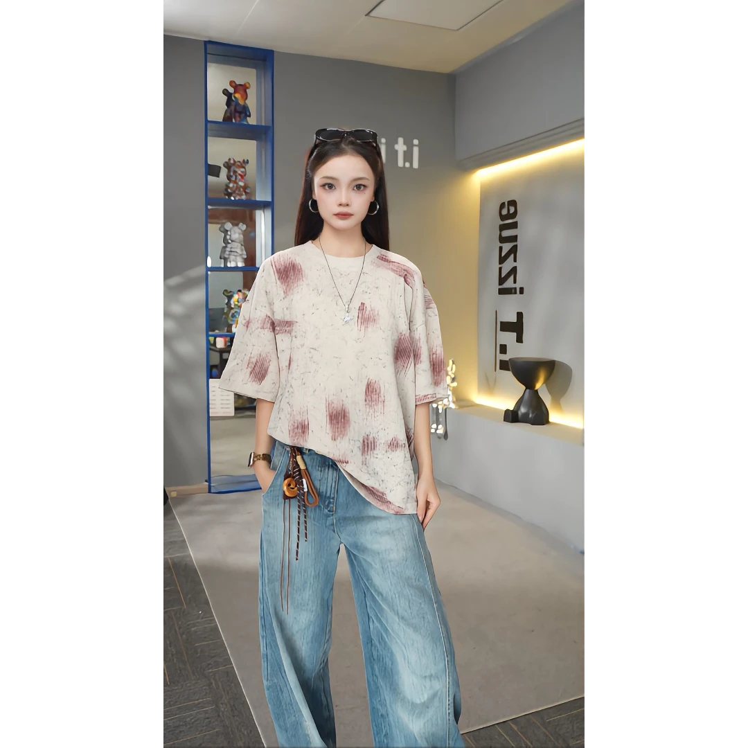 i.t izzue【高端线】做旧高级感短袖潮流设计感针织T恤气质扎染t桖F