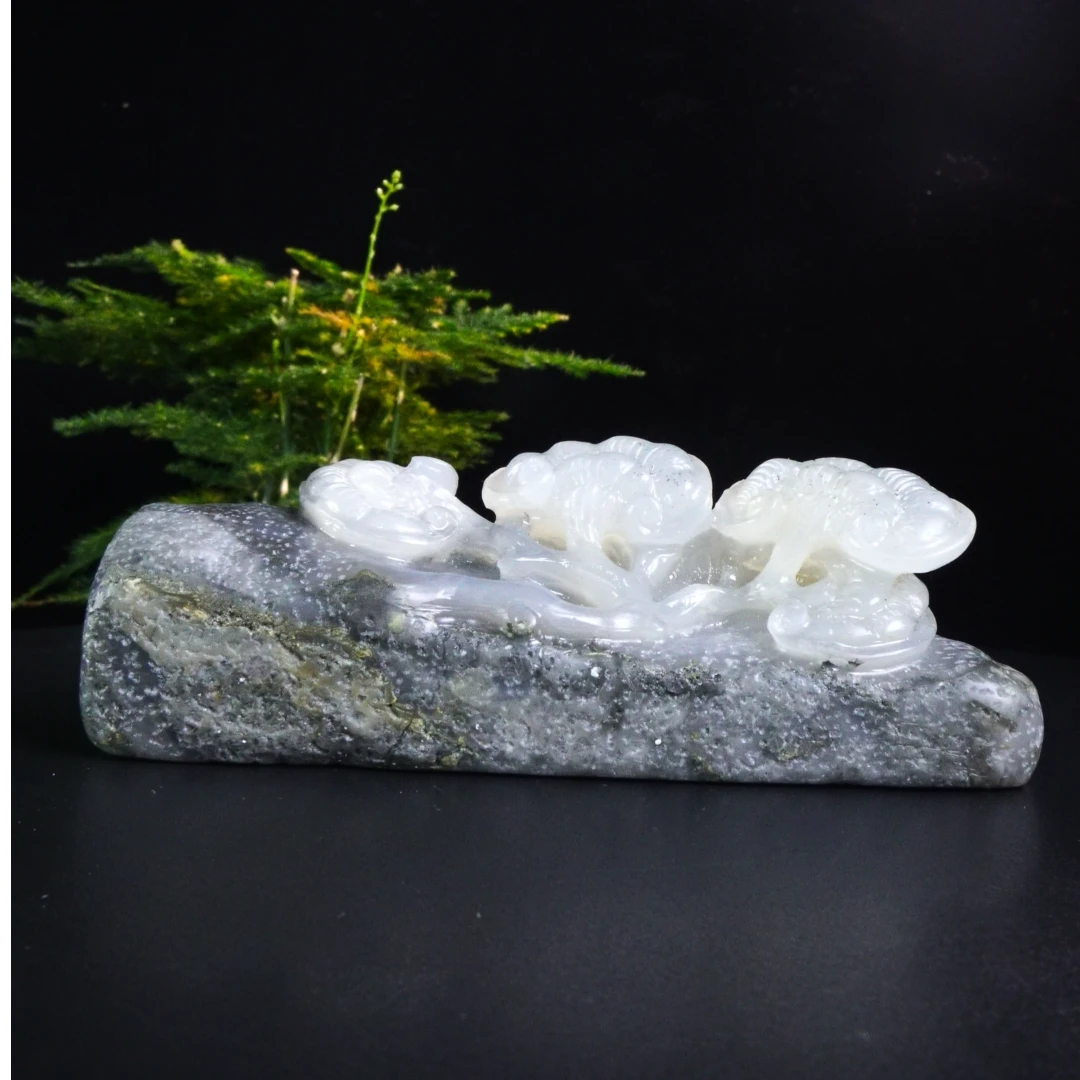 26寿山石高山晶如意灵芝摆件495.5克15x4.3x4.8cm，1MQ