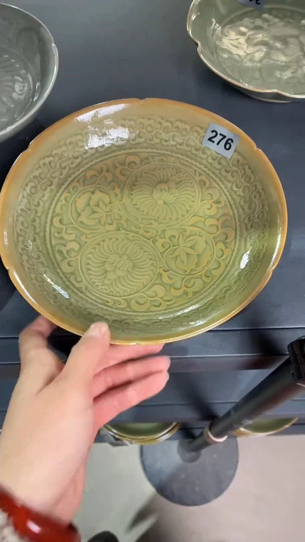 耀州窑仰山大团菊盘微瑕276