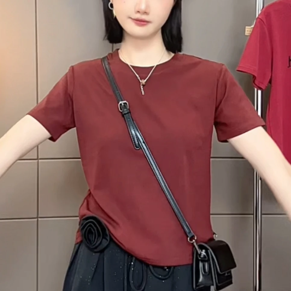 纯色时尚短袖夏季新款时尚百搭宽松百搭女士t恤短袖体恤衫潮
