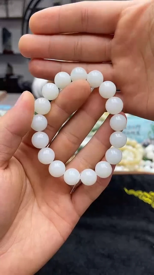 未镶嵌手串和田玉纯天然新疆且末金山白玉12圆珠